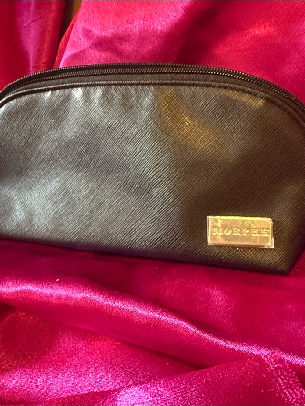 New Morphe Black Saffiano Cosmetic Pouch with silver Plaque
